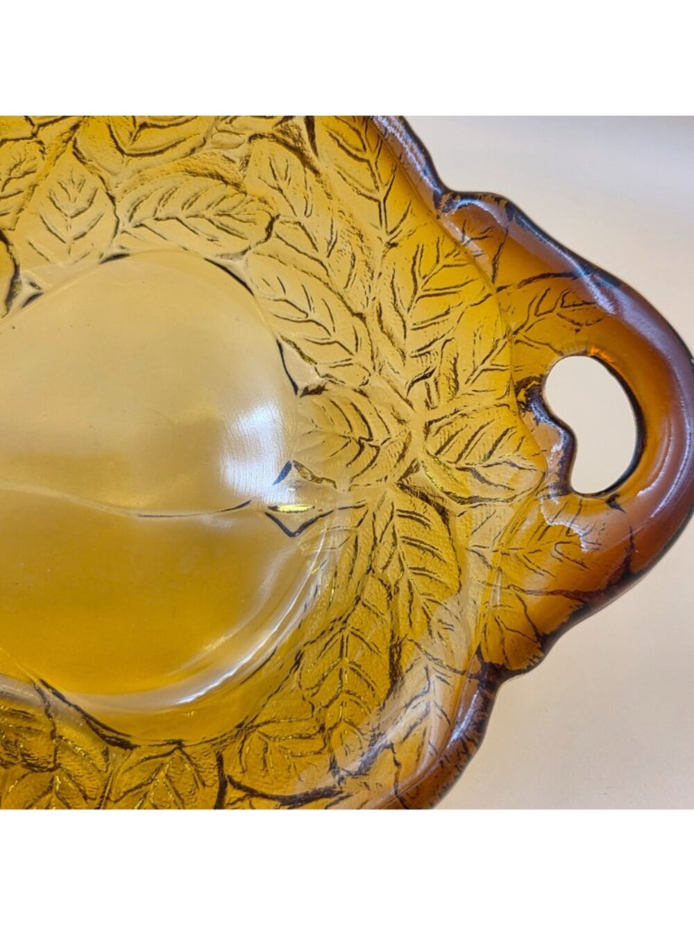 Tiara Sweet Pear Burnt Honey Amber Glass Handled Bowl Indiana Glass Vintage - Picture 6 of 6